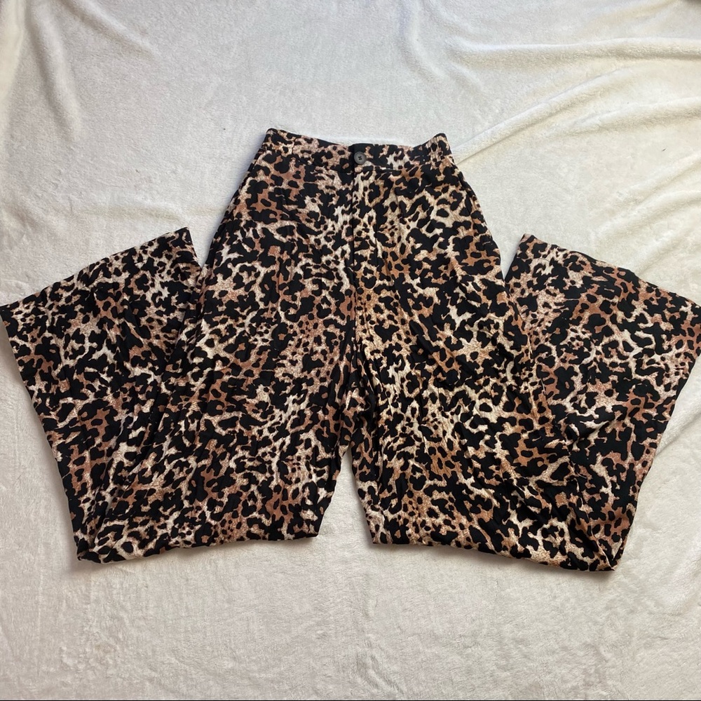 High Waisted Wide Leg Cheetah Print Pants